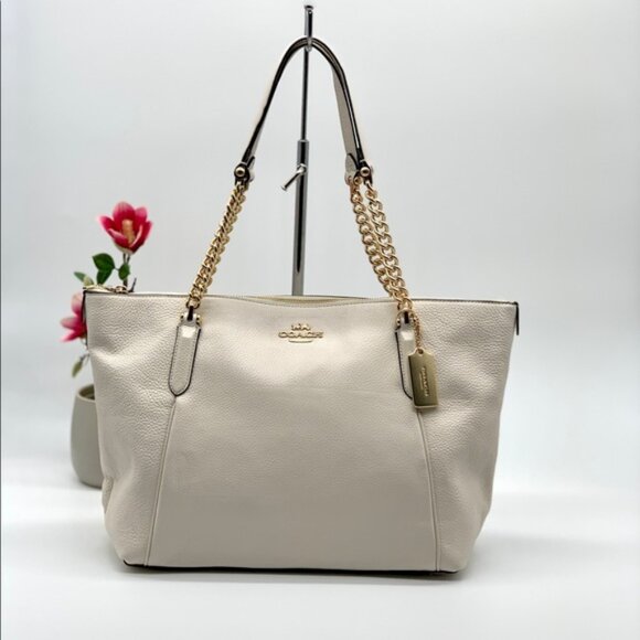 Coach Handbags - Coach Ava Tote Chalk White Leather Tote Shoulder Bag W/Chain Strap #37201